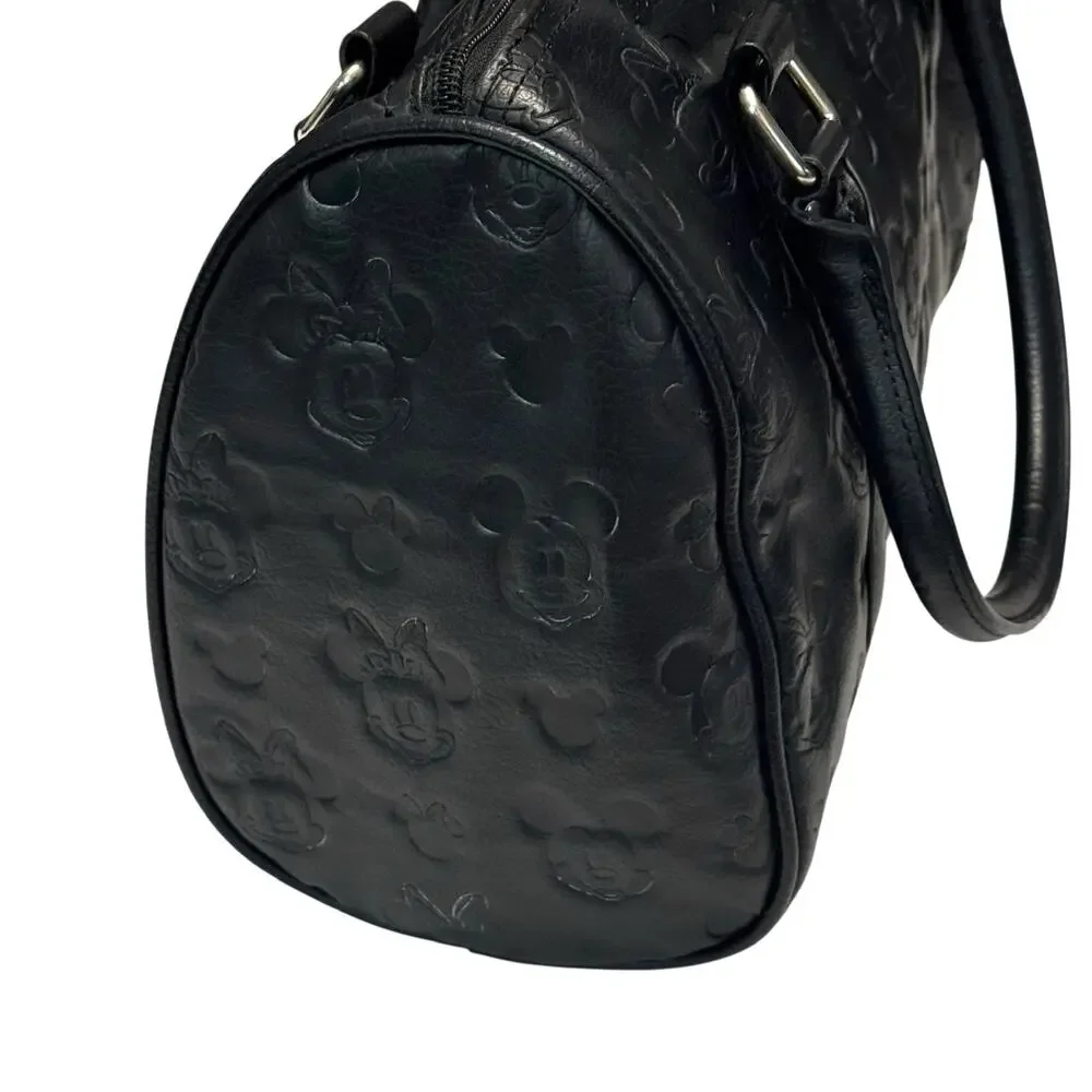 Disney Boutique Mickey & Minnie Mouse Black Faux Leather Barrel Satchel & Wallet